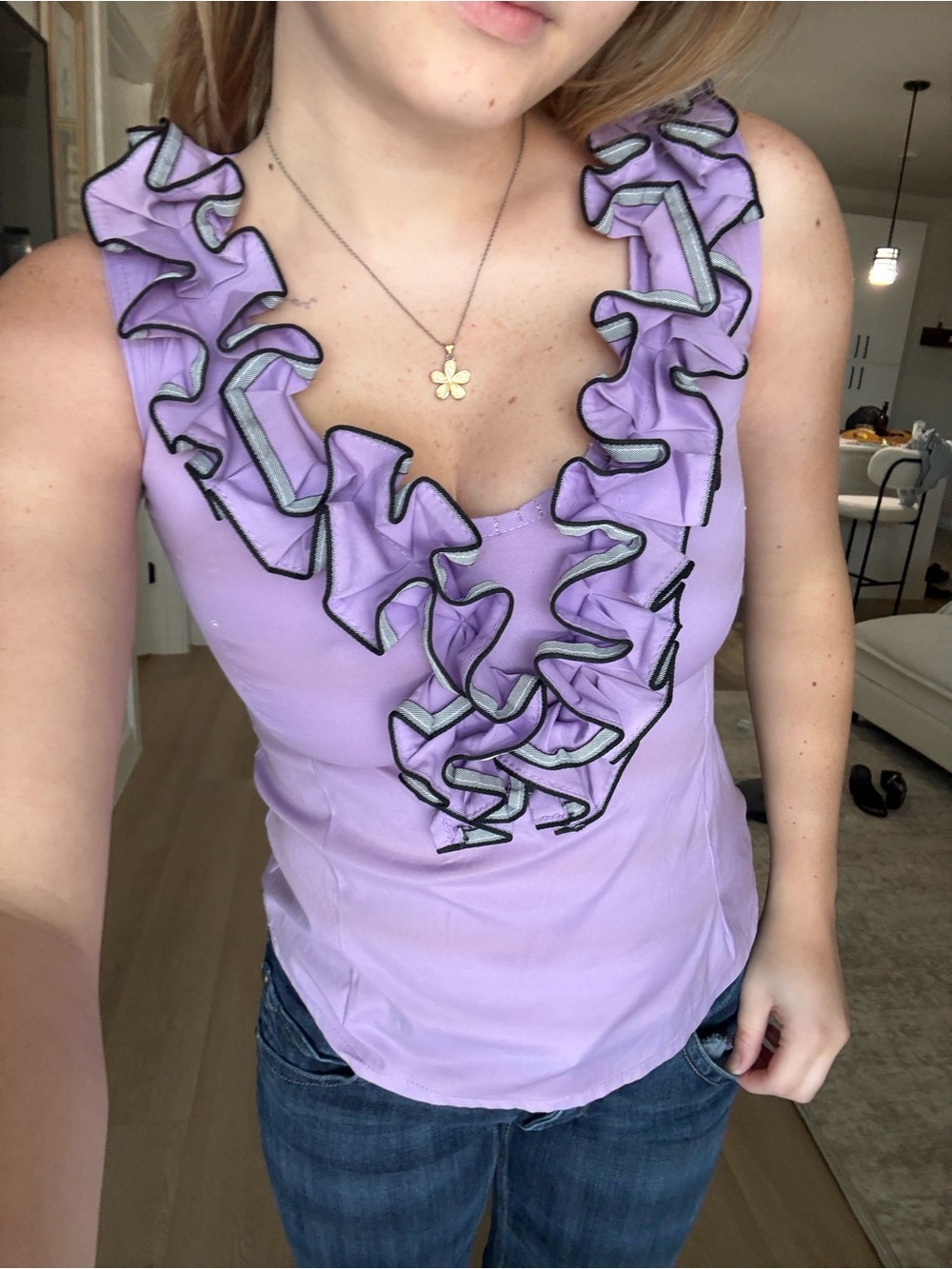 Lavender Ruffle V-Neck Women’s Tank Top